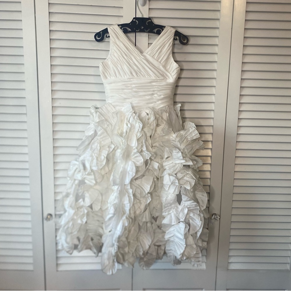 Joan Calabrese | Elegant White Ruffled Kids Dress | Size 7